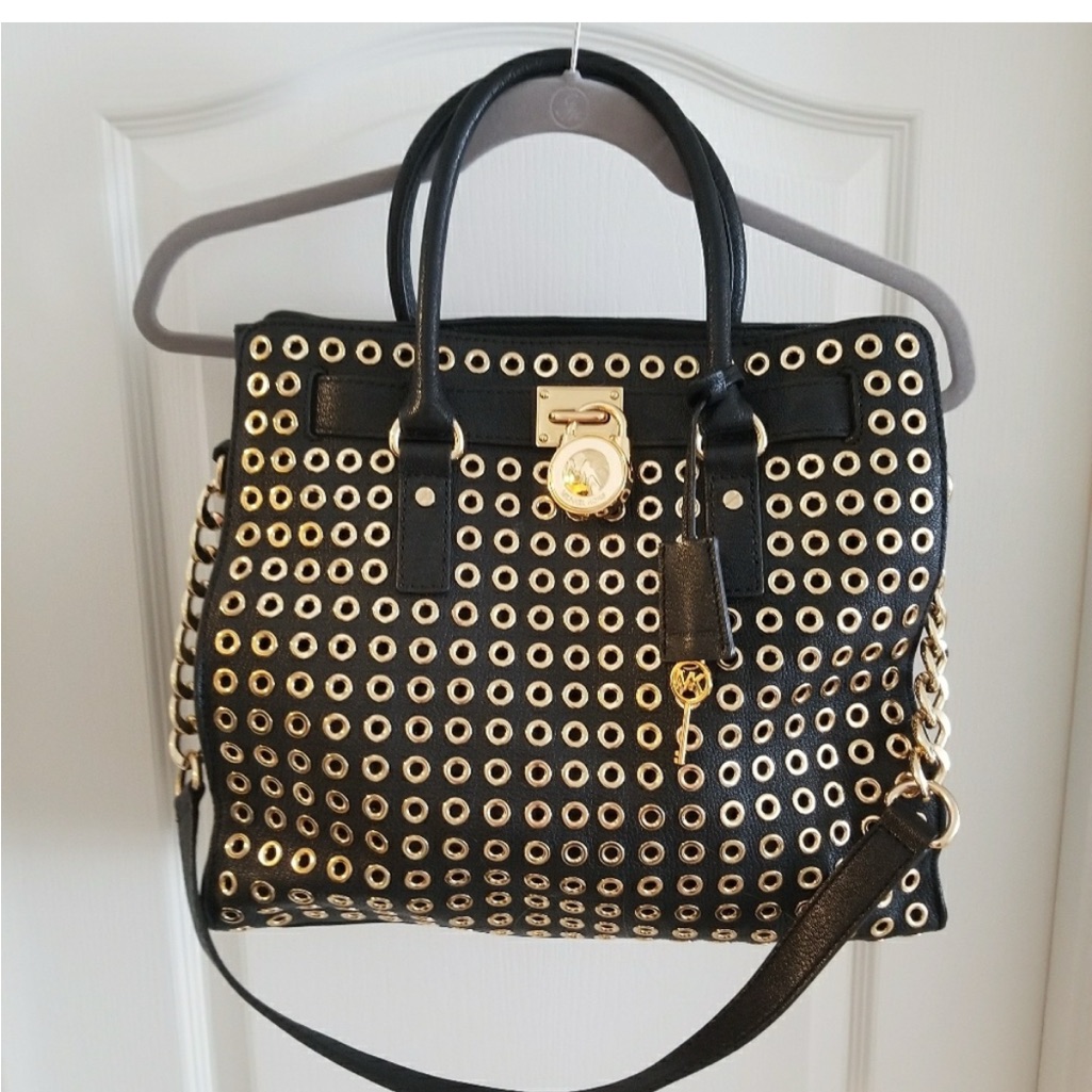 Black And Gold Studded Handbag